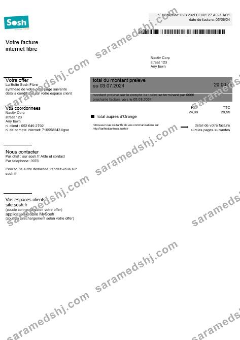 France Sosh business utility bill Word and PDF template1